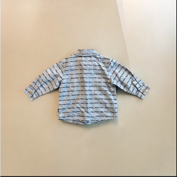 3/$22 NWOT Nautica Blue Button Down Long Sleeve Dress Shirt Boys Collar Size 12M - Picture 2 of 7